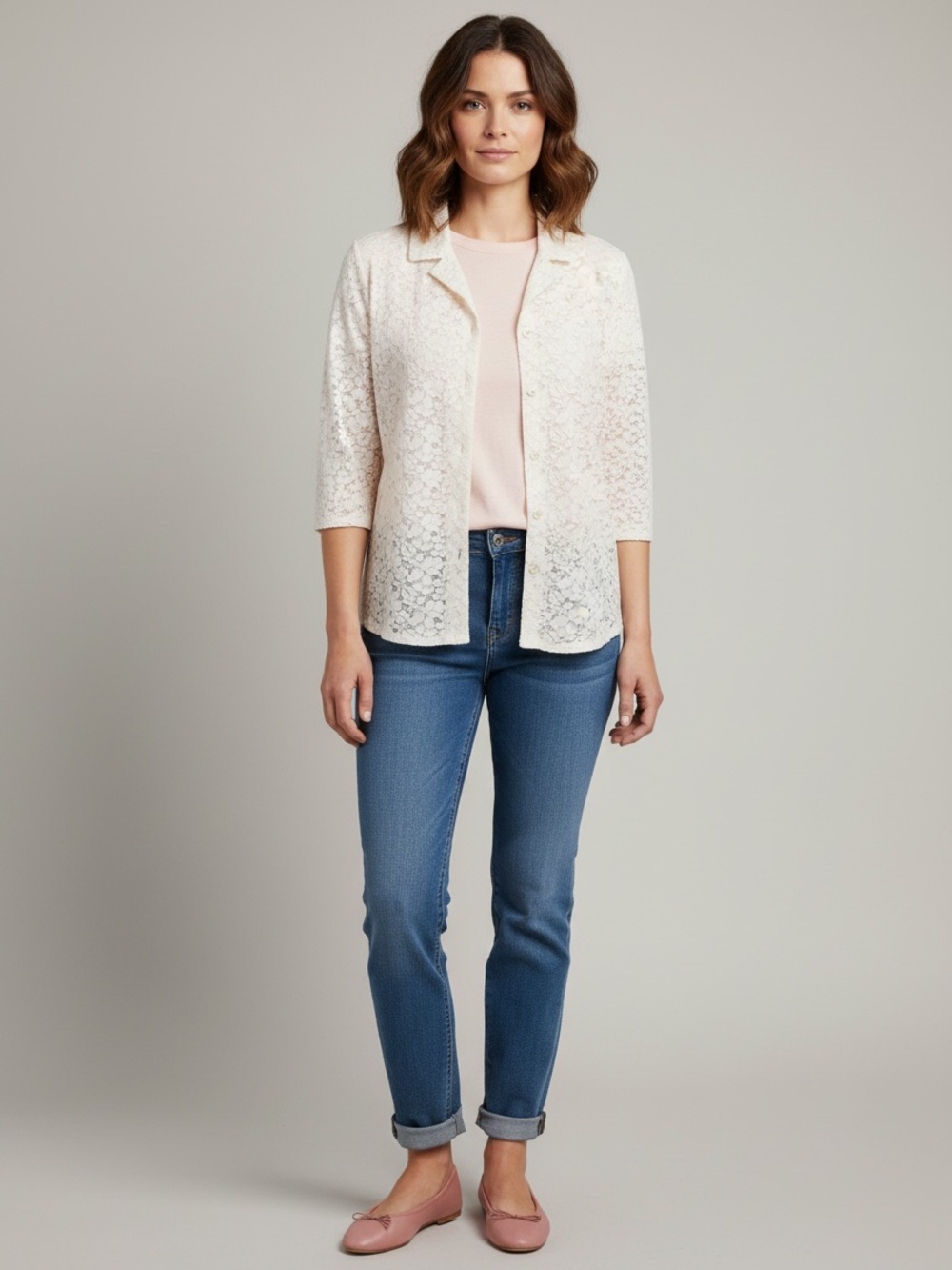Banana Republic White Lace Button-Down Shirt
